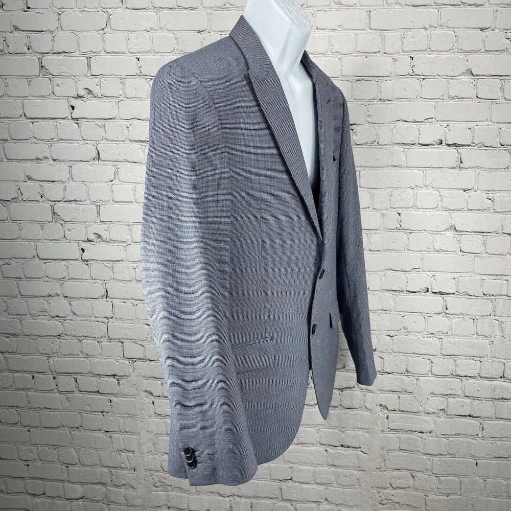 Marks & Spencer Blue Houndstooth Easy Care 2 Button Vented Sports Blazer Size 44